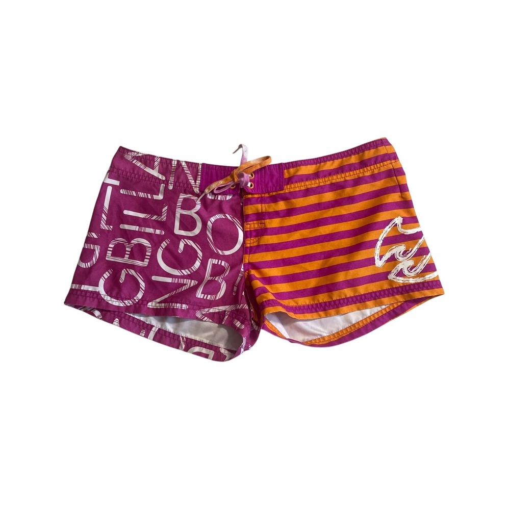Billabong‎ Girls Swim Board Shorts Size 7 Purple Orange Striped Logo